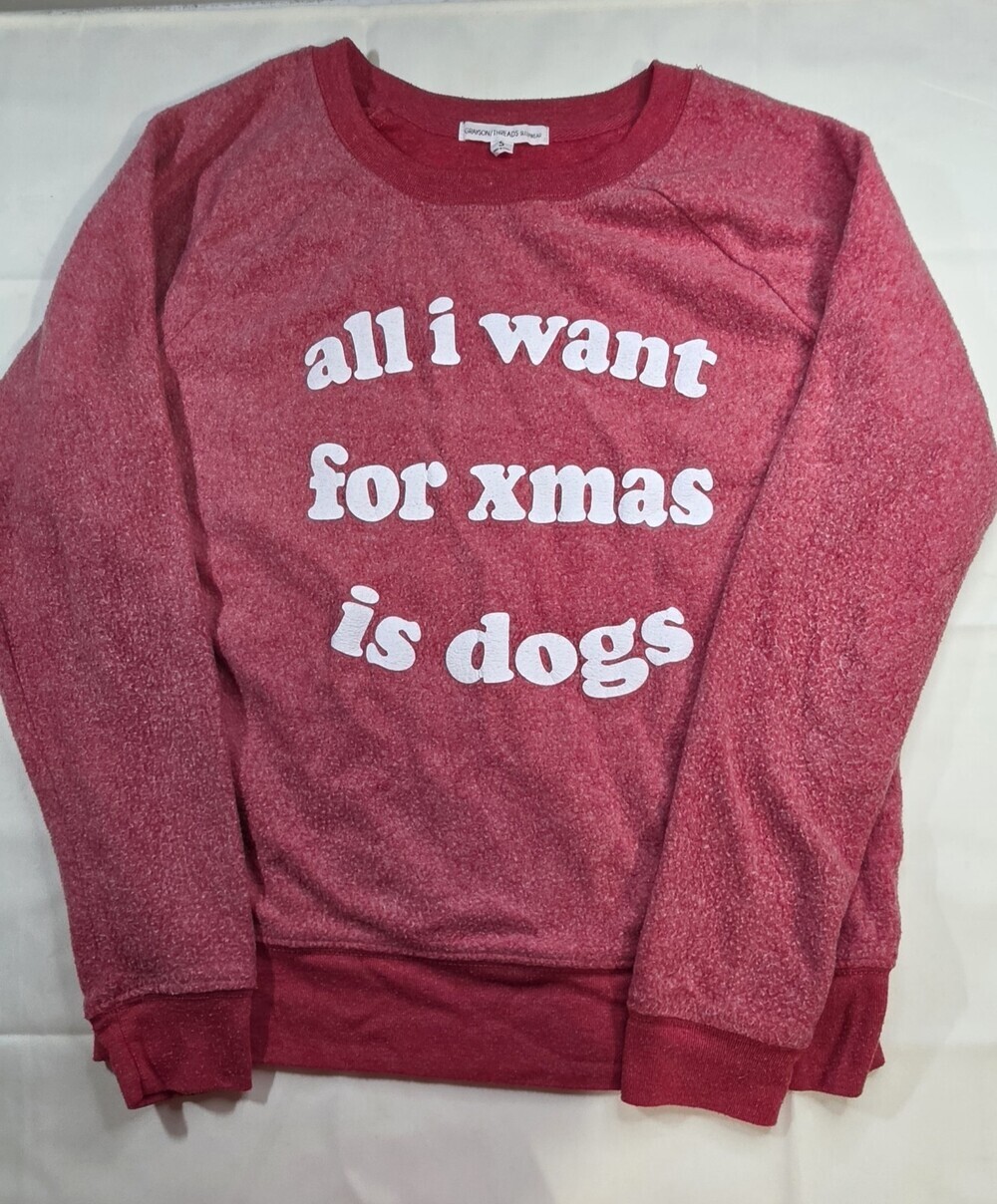 Grayson Threads Women's All I Want for Xmas Is Dogs Sweatshirt Small Red Sku 385